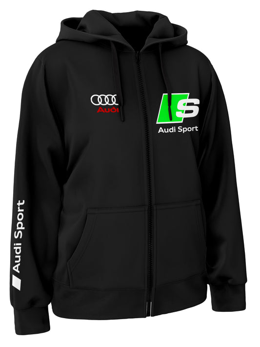A black hoodie with the Audi S Series logo and the Audi Sport logo on the front.