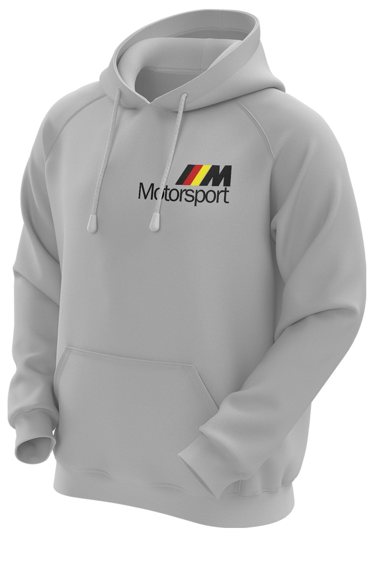 A white Bmw M Sport hooded sweatshirt with the brand's logo on the front.